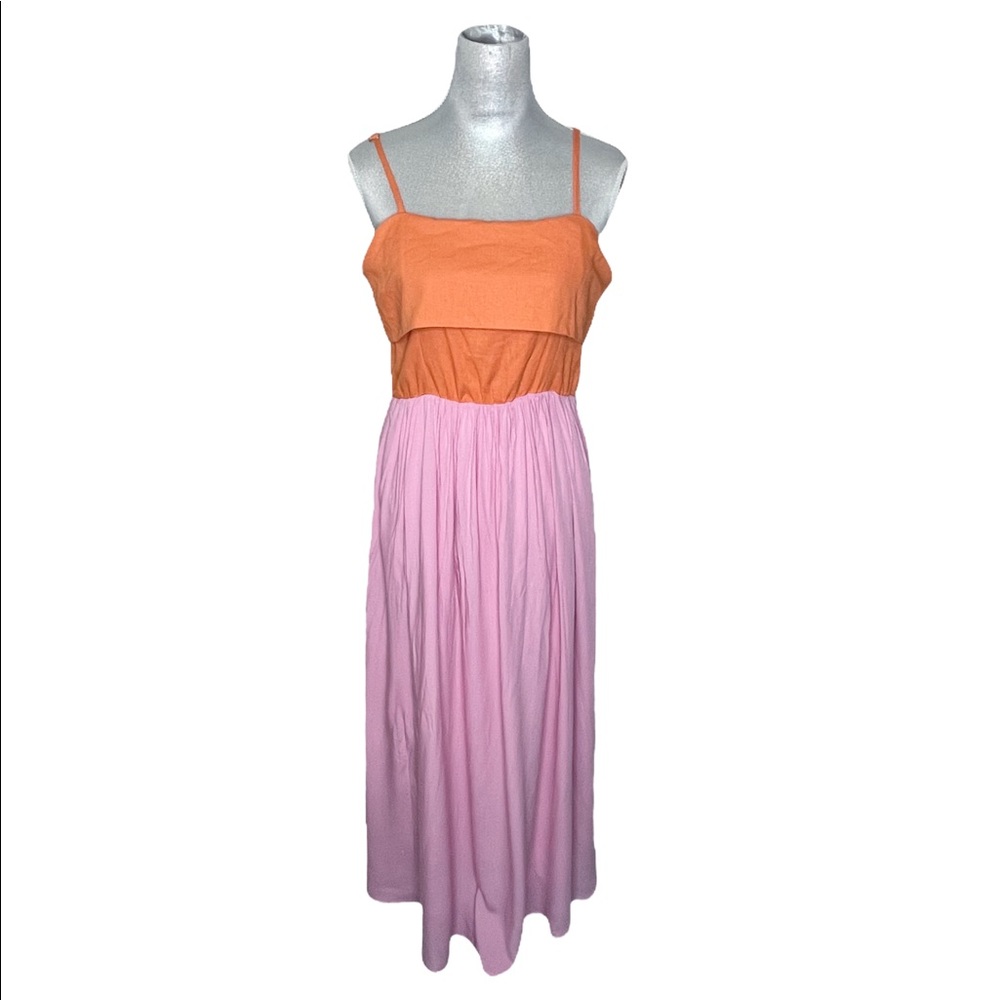 NWT Kiki + Mason Colorblock Ruffle Top Linen Blend Maxi Dress Large - Picture 2 of 10